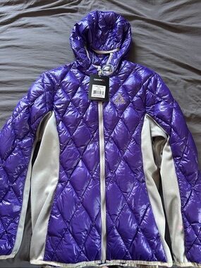 Gerry Weber Shiny Iris Purple Down Jacket Hooded Jacket with Gray Trim